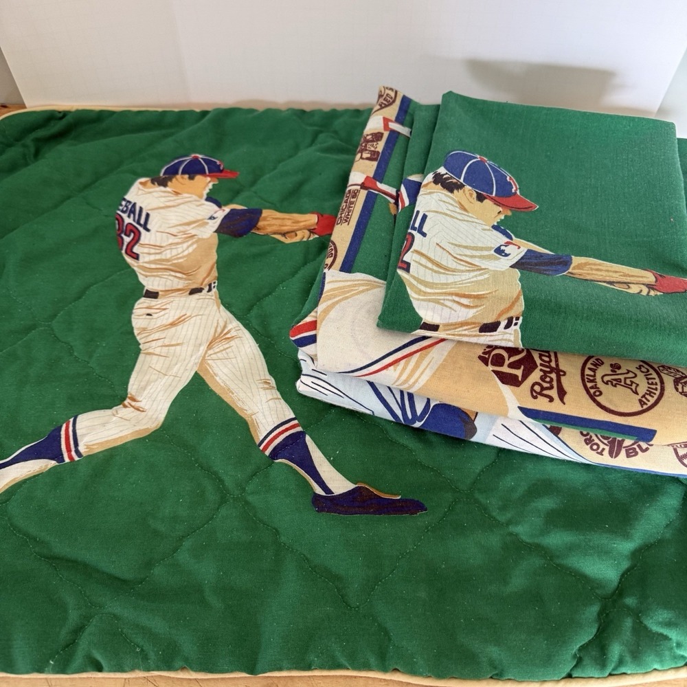 Vintage MLB Baseball Twin Size Sham, Sheets & Pillow Case Green USA